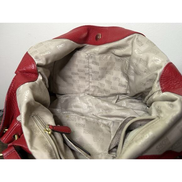 Michael Kors Shoulder Purse Pebbled Red Leather With Tassel - Picture 5 of 10